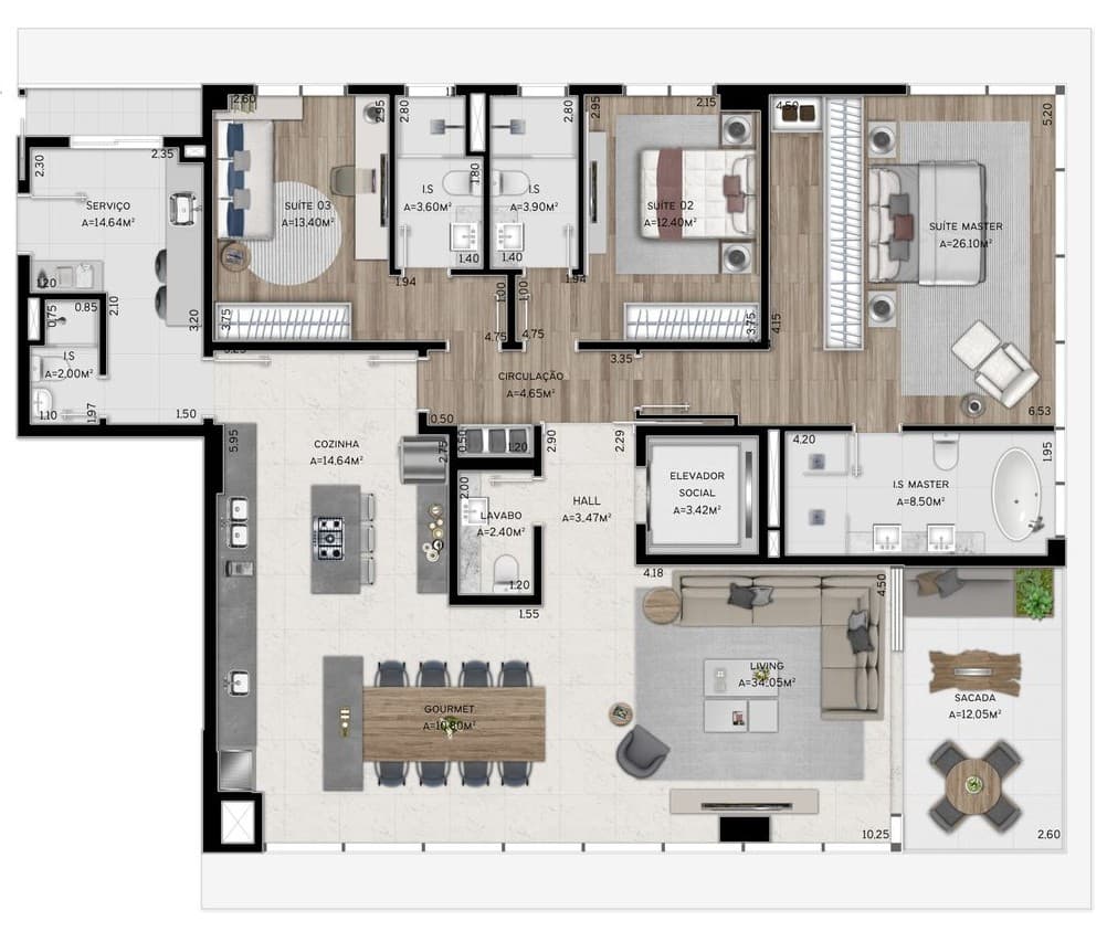 Planta da tipologia Apartamento 190 m²