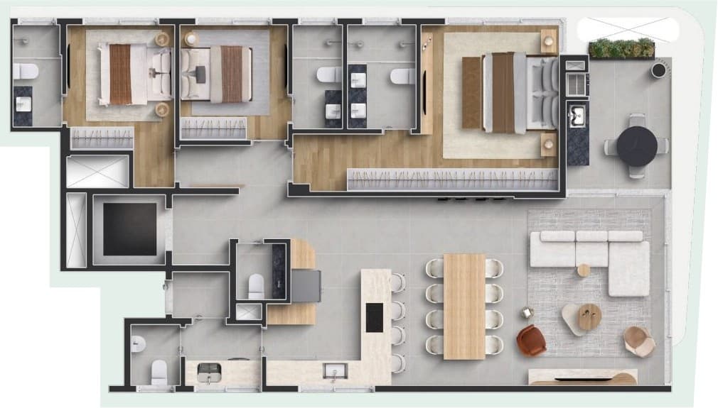 Planta da tipologia Apartamento Tipo 02 144 m²
