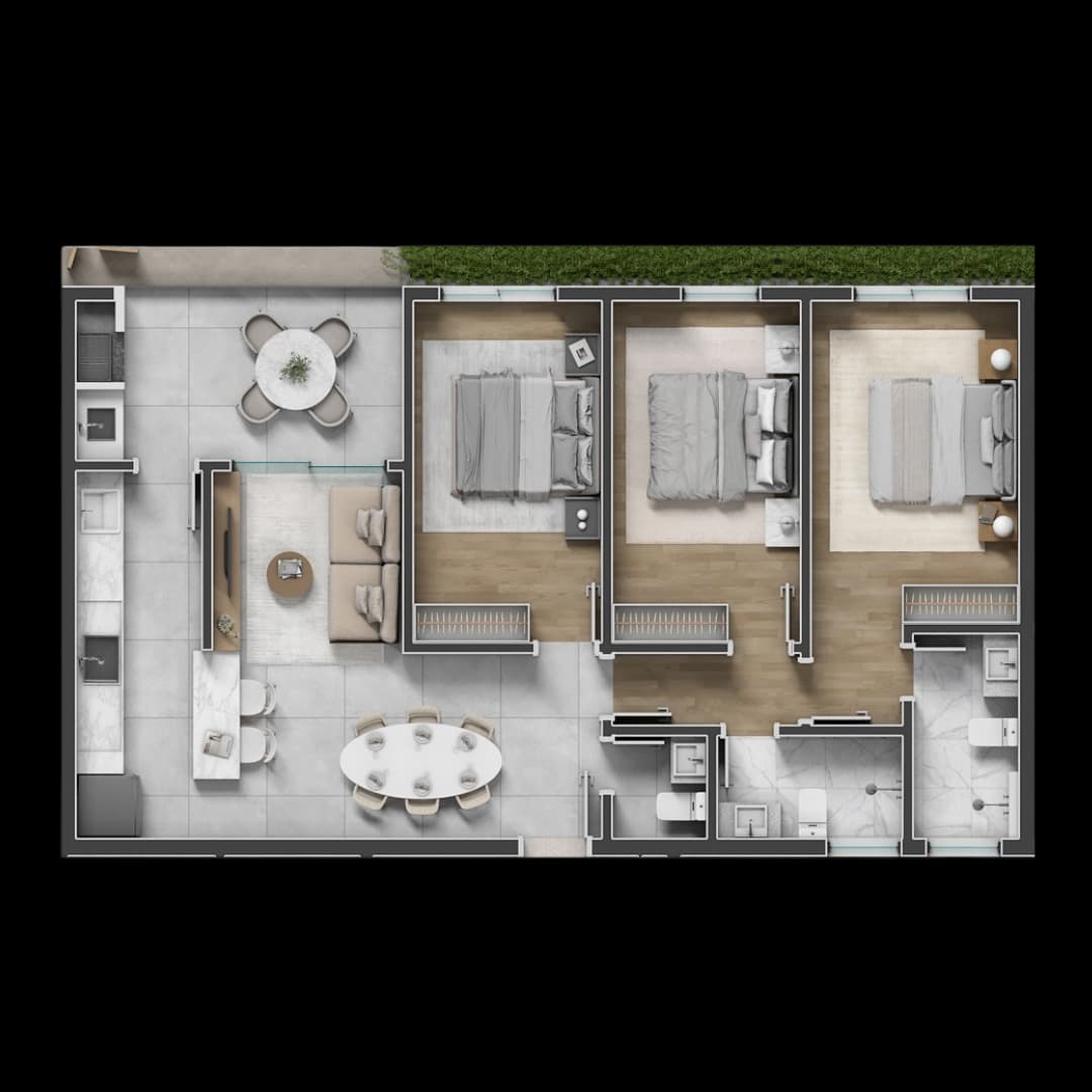 Planta da tipologia Apartamento 3 Quartos