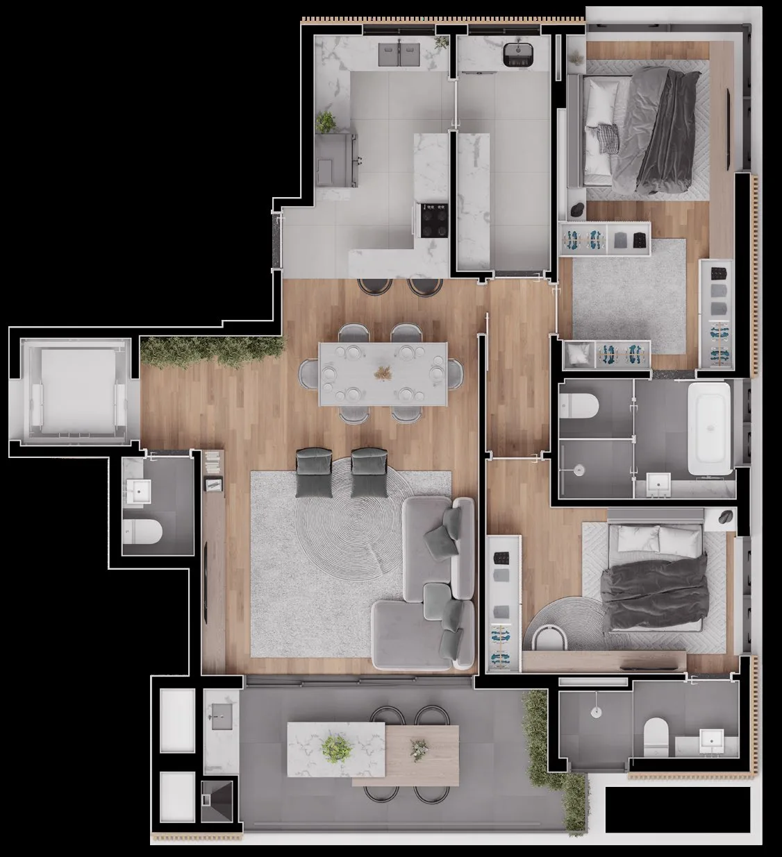Planta da tipologia Apartamento 124,7 m²