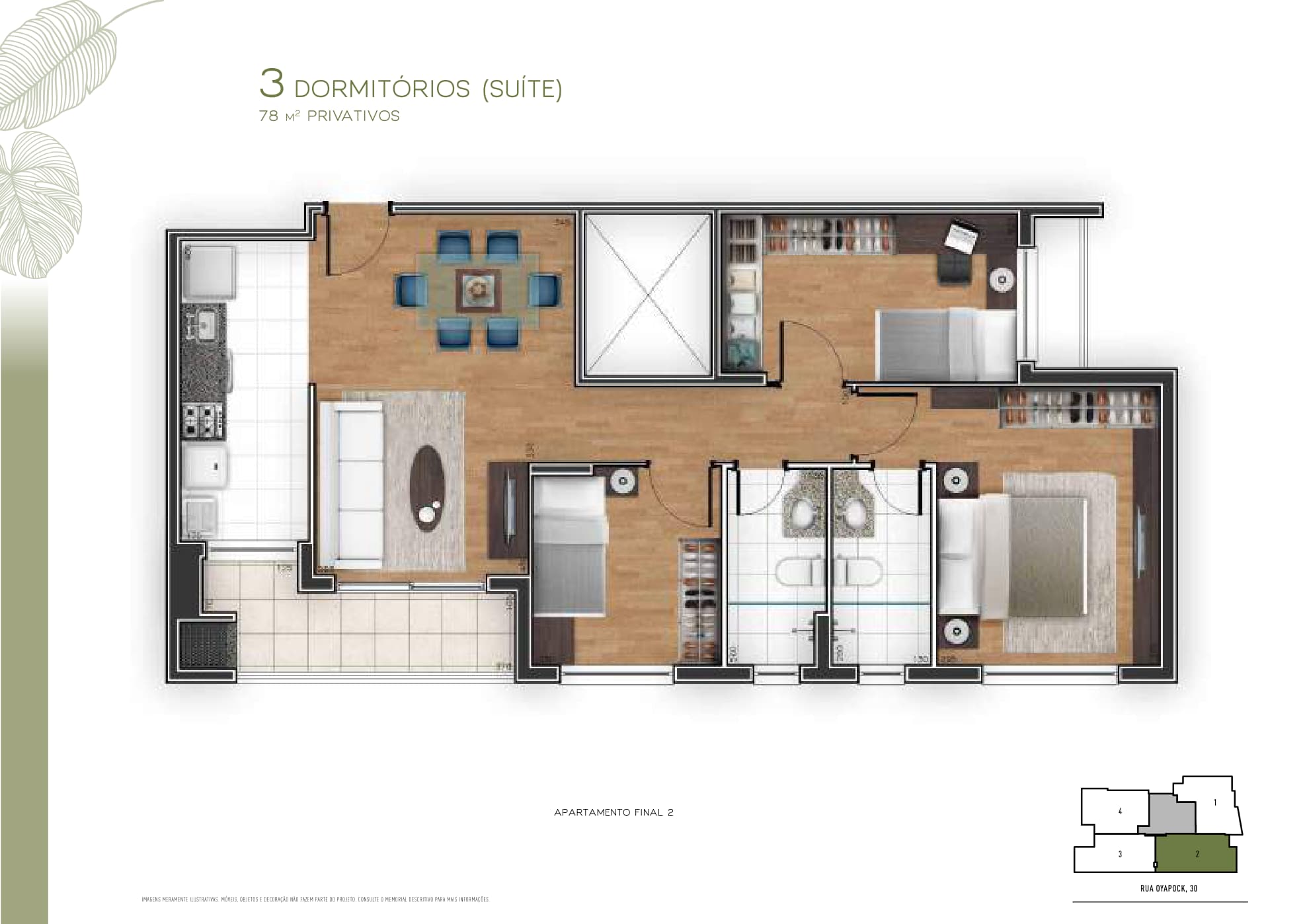 Planta da tipologia Apartamento 77,23 m²