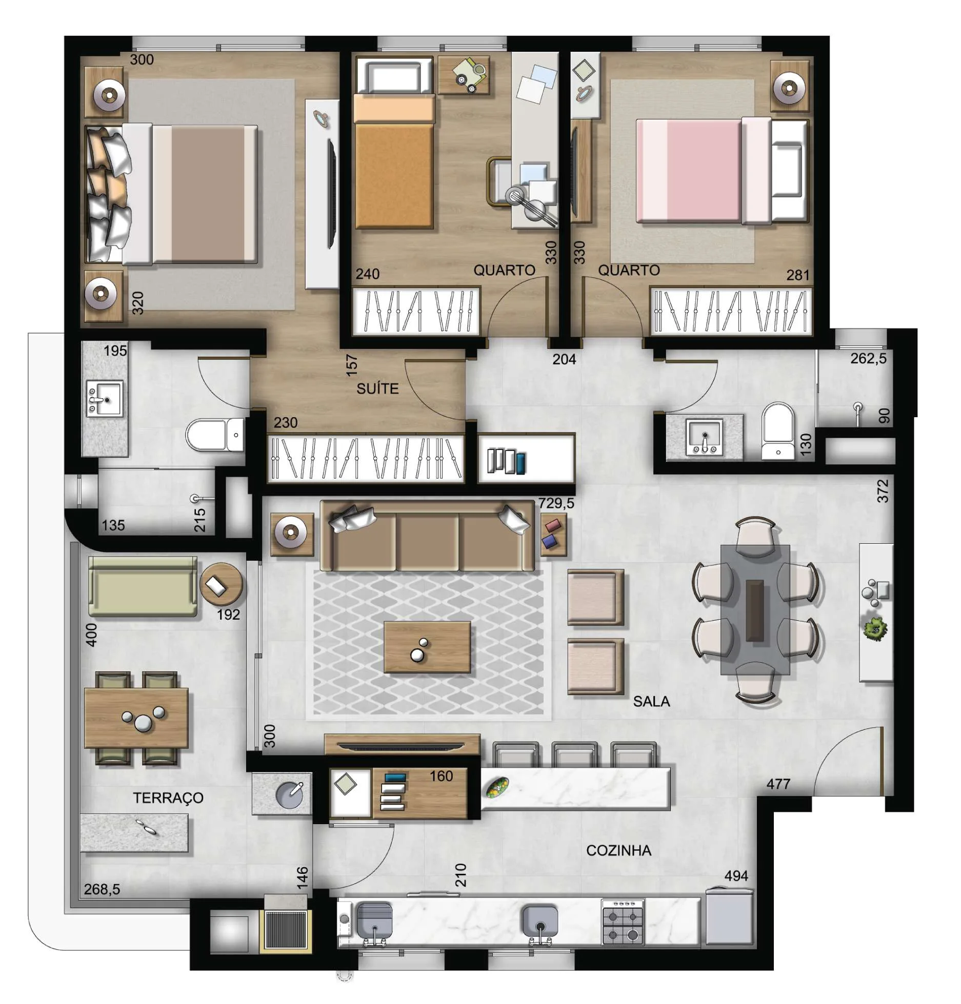 Planta da tipologia Apartamento 96,93 m²