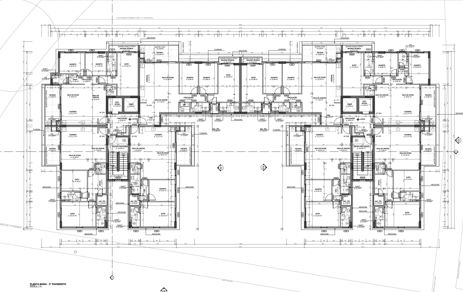 Planta da tipologia Apartamento 91,23 m²