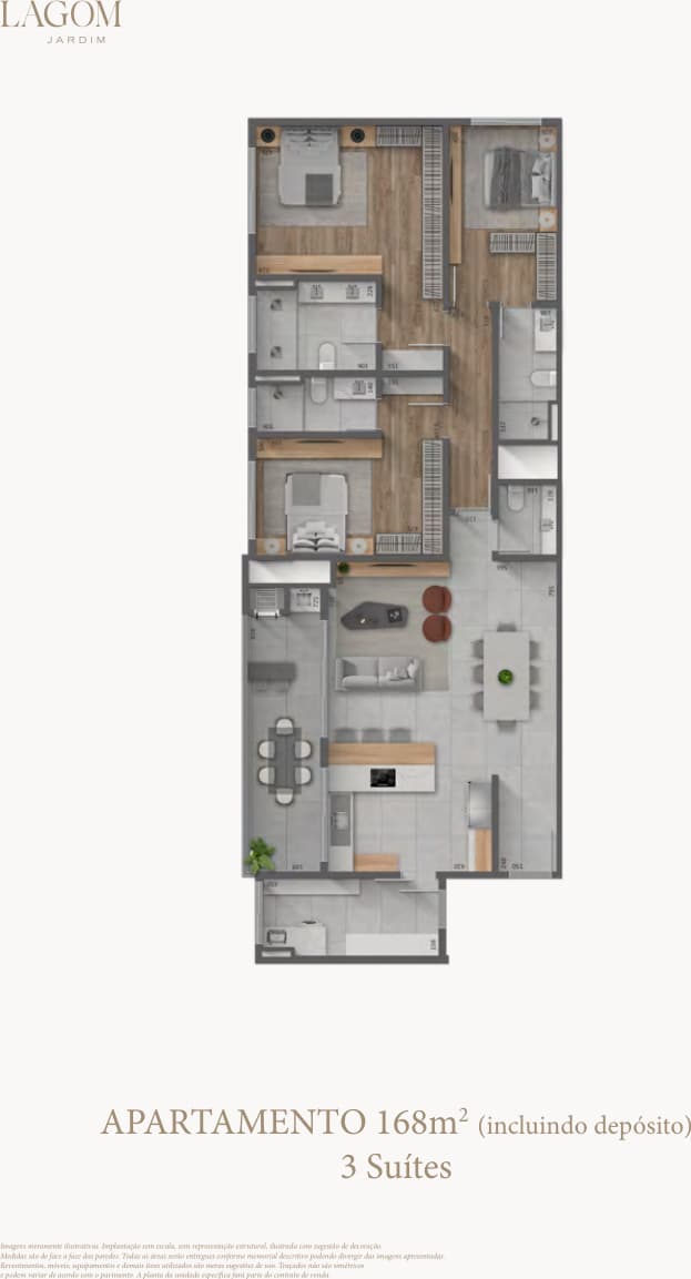 Planta da tipologia Apartamento 168,09 m²
