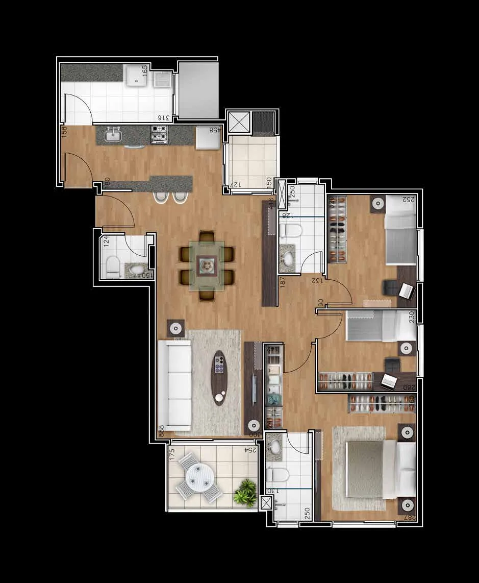Planta da tipologia Apartamento 98,64 m²