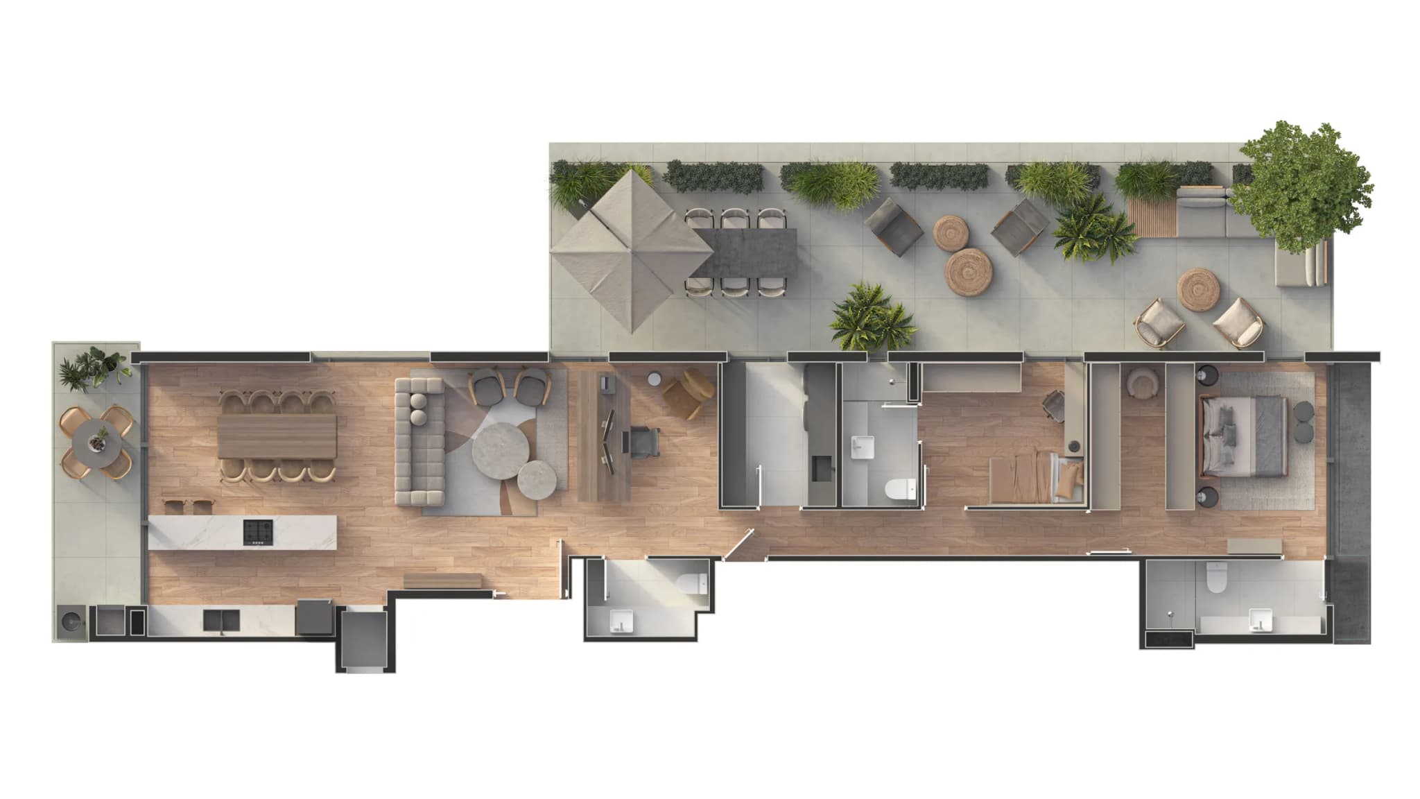 Planta da tipologia Garden Suspenso — 131 m²