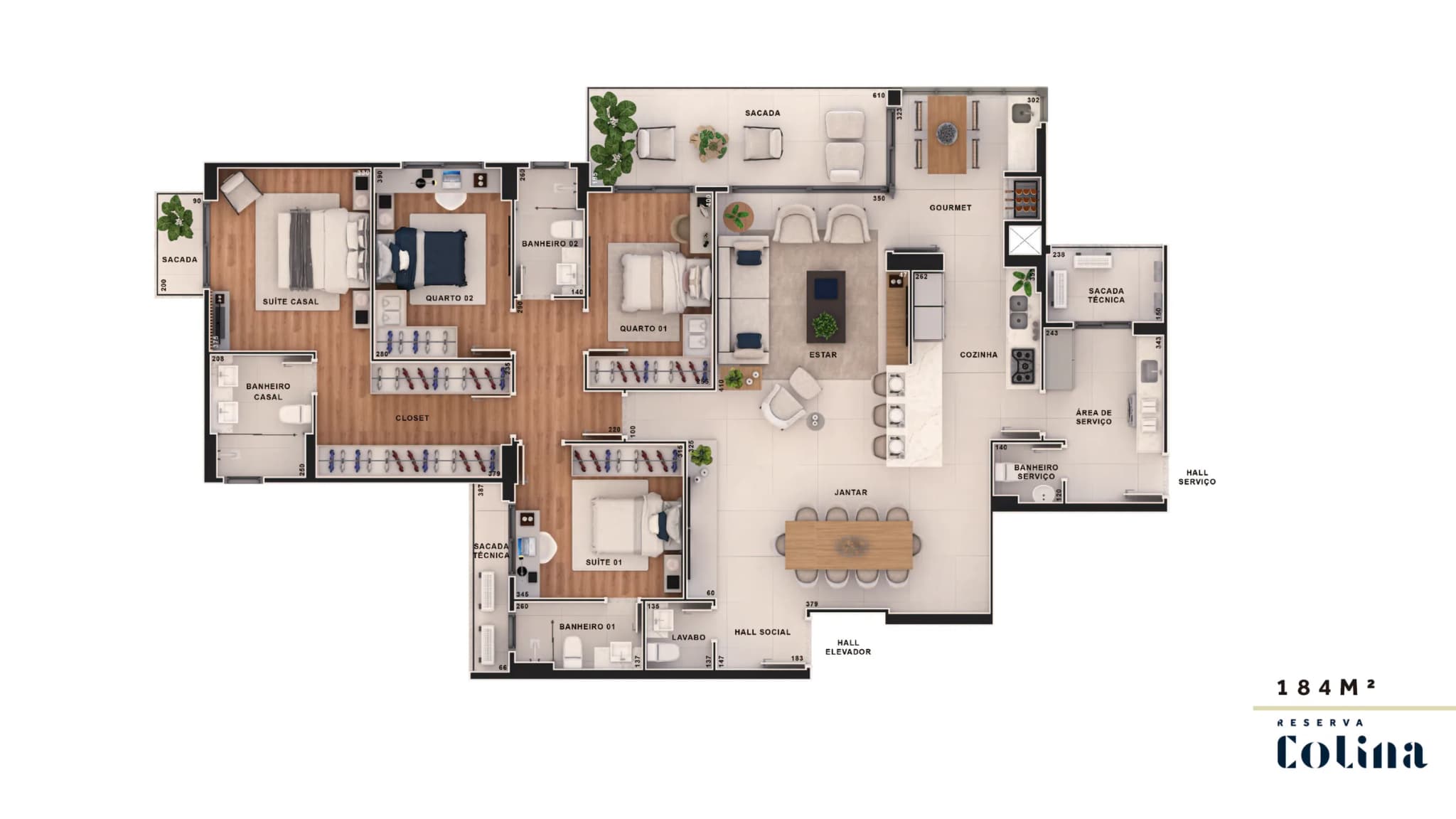 Planta da tipologia Apartamento 186,03 m² · pronto · torres Brisa e Relva