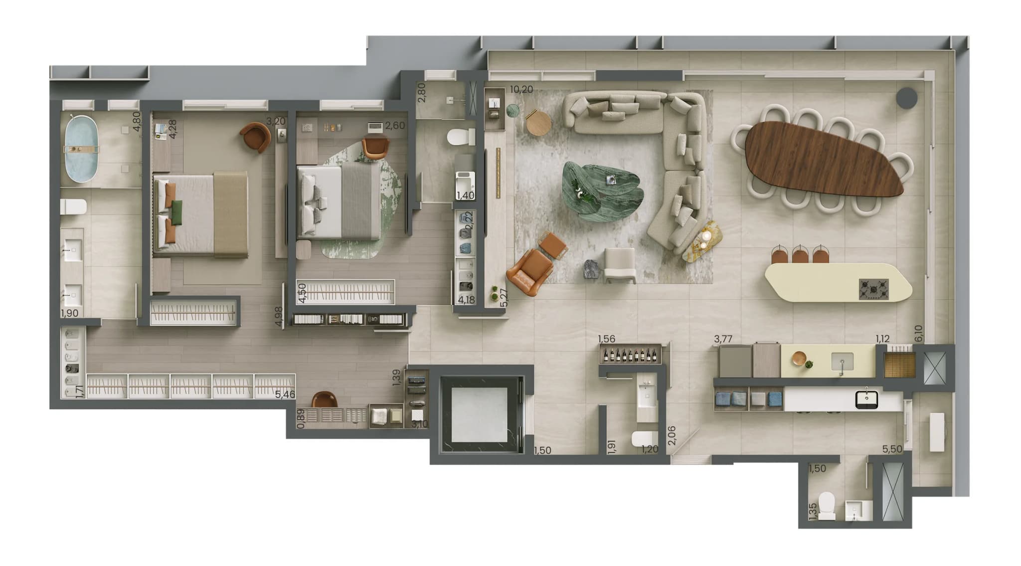 Planta da tipologia Apartamento 178 m² · 2 suítes