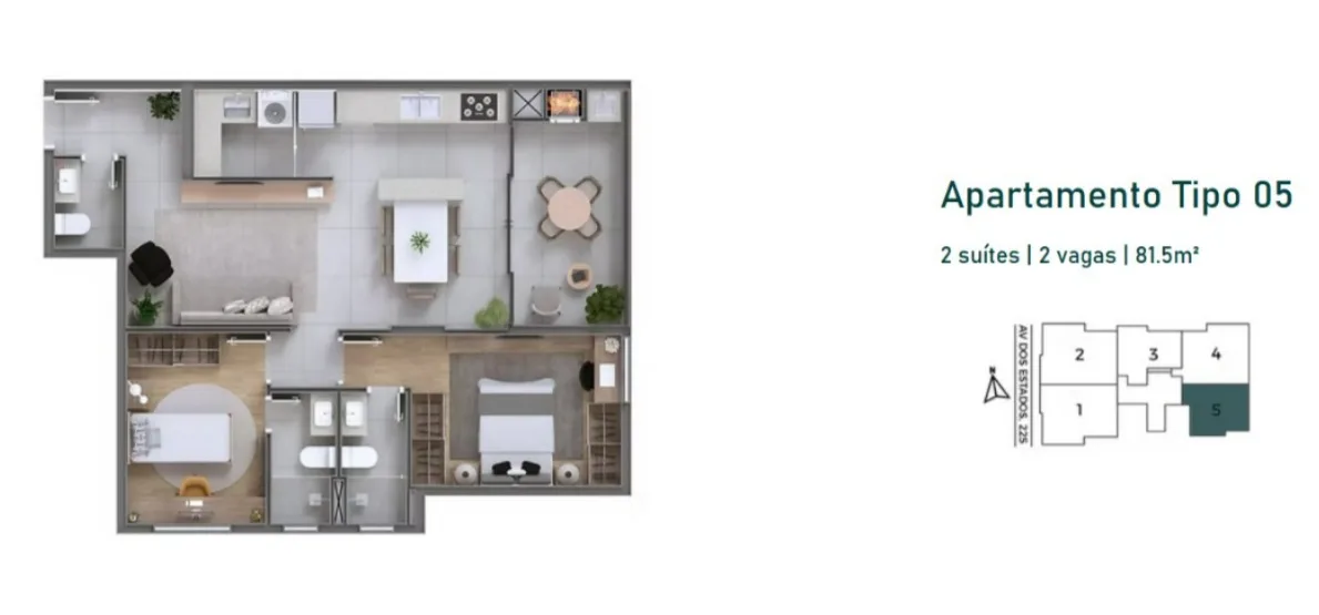 Planta da tipologia Apartamento 81,47 m²