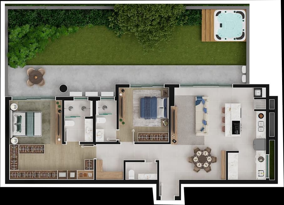 Planta da tipologia Garden 110 m²