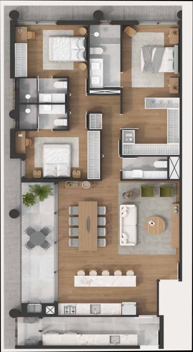 Planta da tipologia Apartamento tipo 140 - 3 suítes · 140 m²