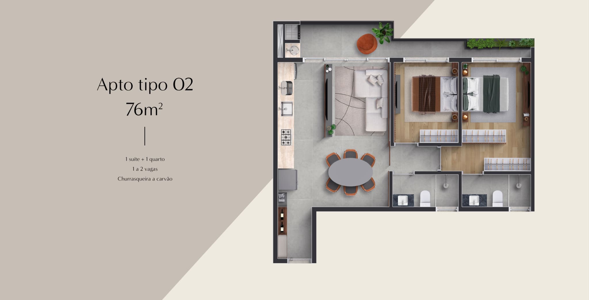 Planta da tipologia Apartamento 75,92 m² — Final 04