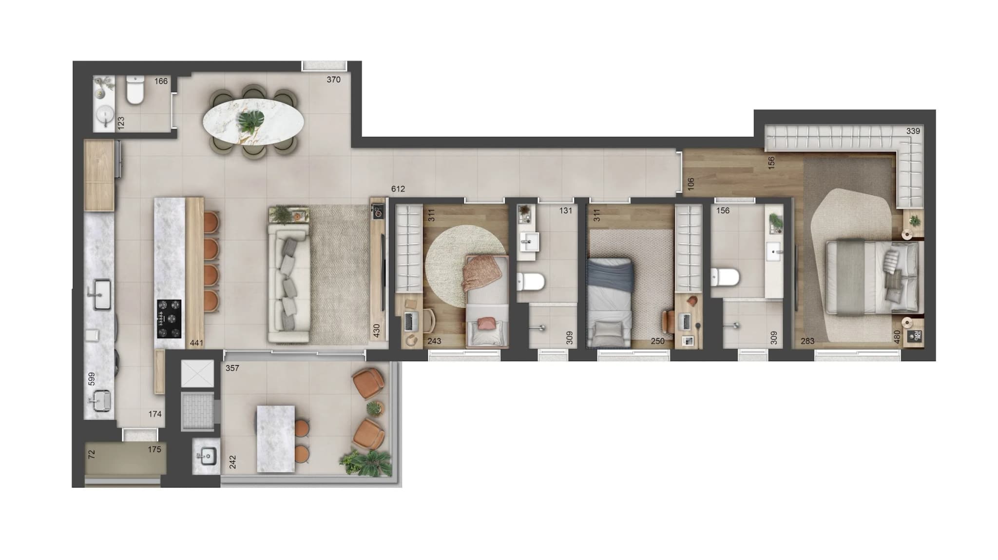 Planta da tipologia Tipo 116m²