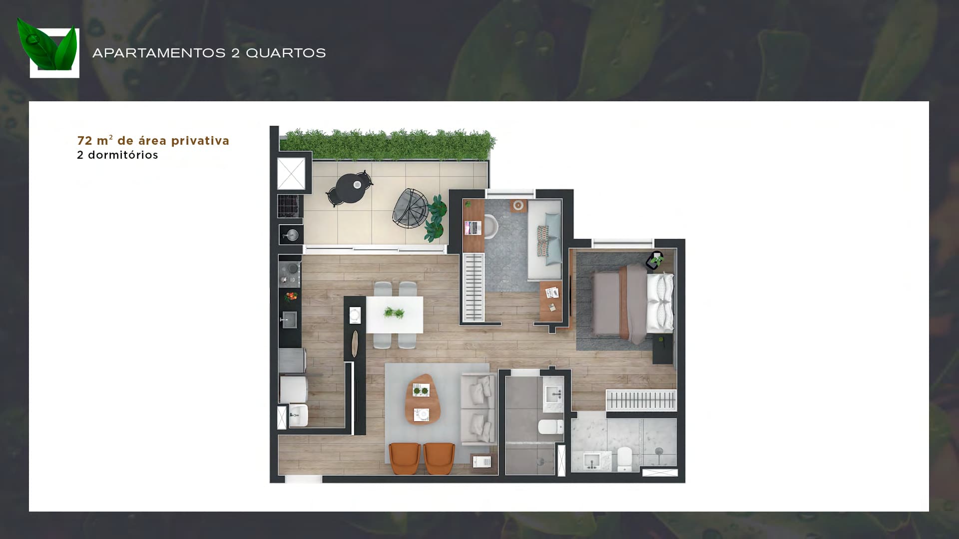 Planta da tipologia 2 Quartos com suíte — 72,72 m²