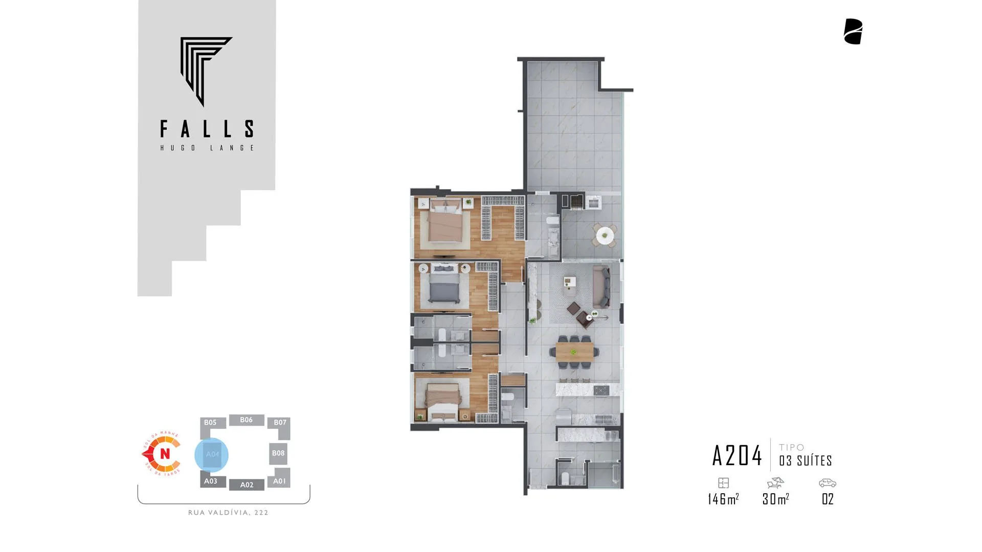 Planta da tipologia Apartamento 146,13 m² (A204)
