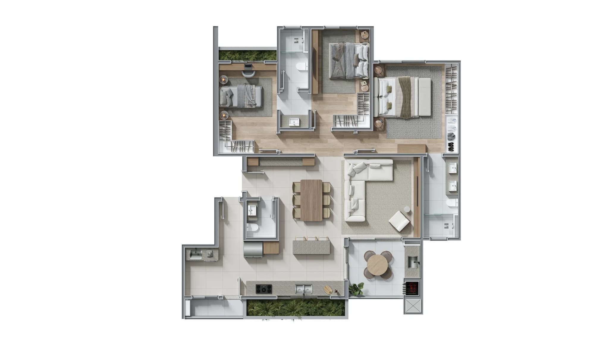 Planta da tipologia Apartamento 124,27 m² — un. 402 e 503