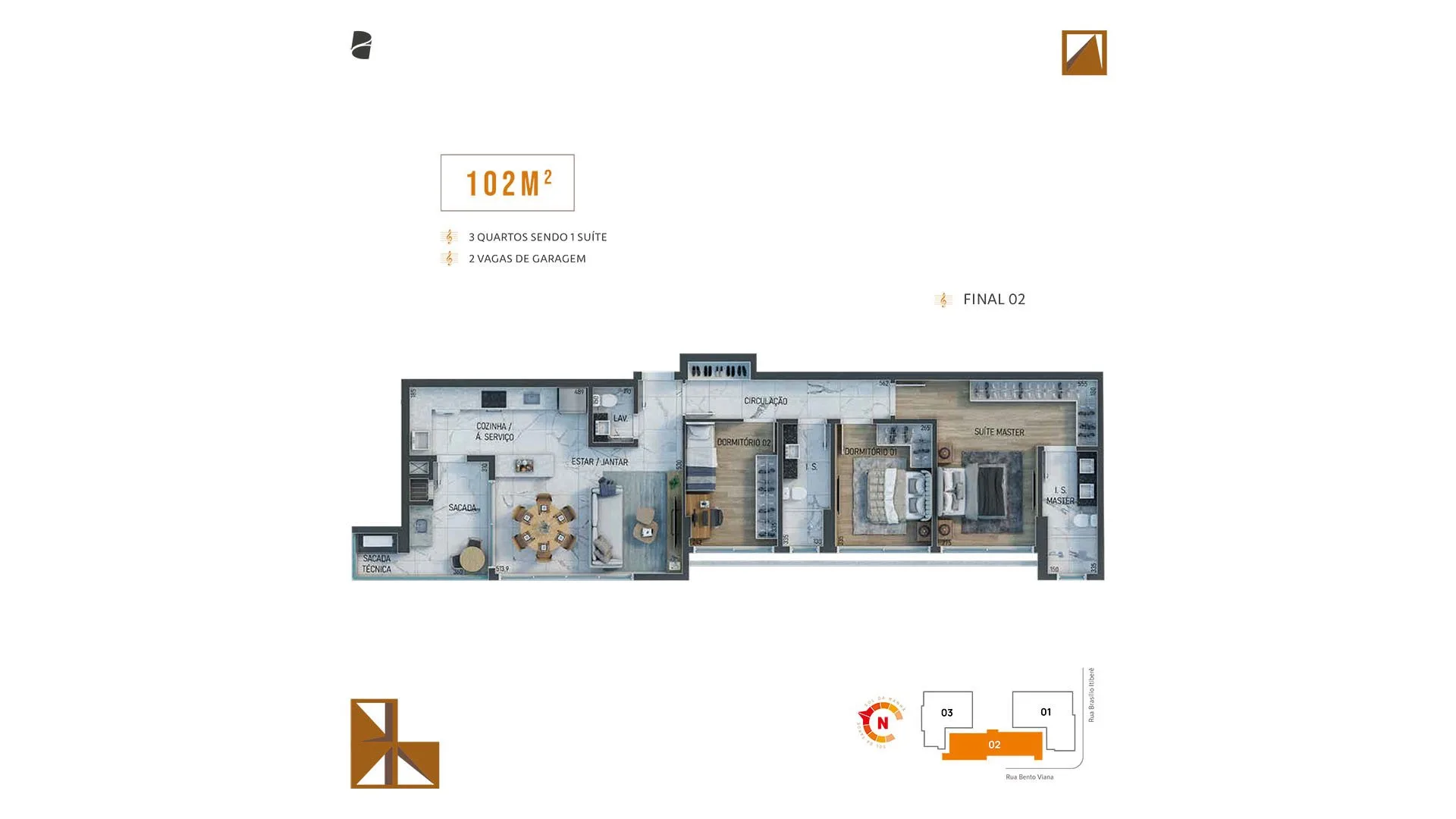 Planta da tipologia Tipo Final 02 — 102,83 m²