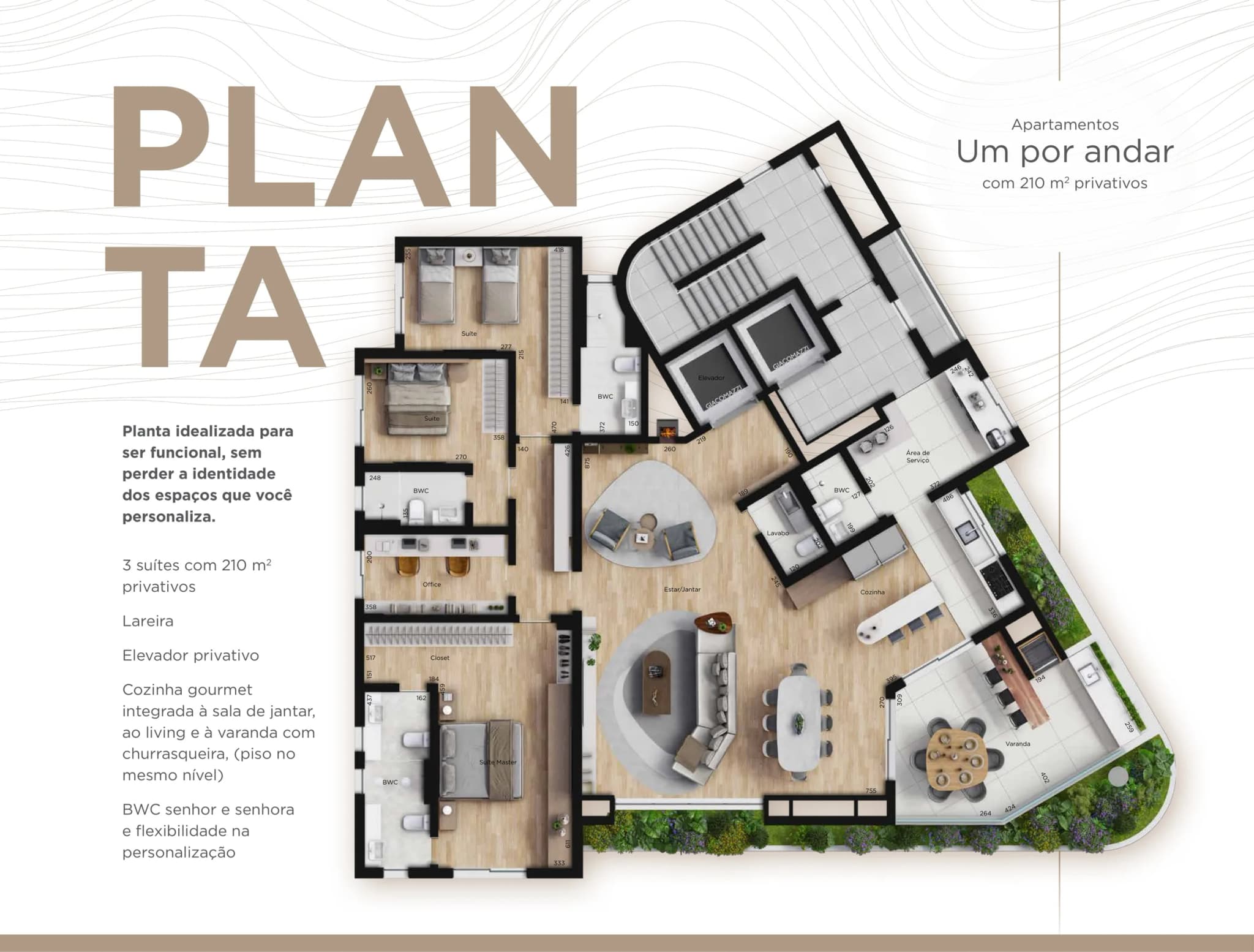 Planta da tipologia Apartamento tipo — 3 suítes