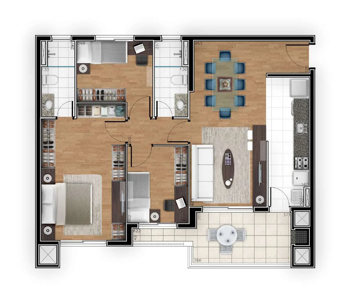 Planta da tipologia Apartamento 94,34 m²