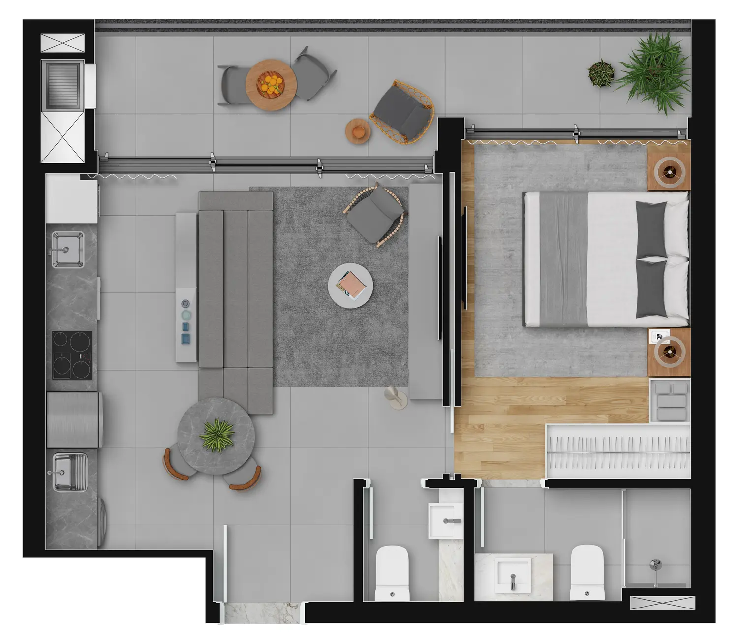 Planta da tipologia Tipo A 53 m²