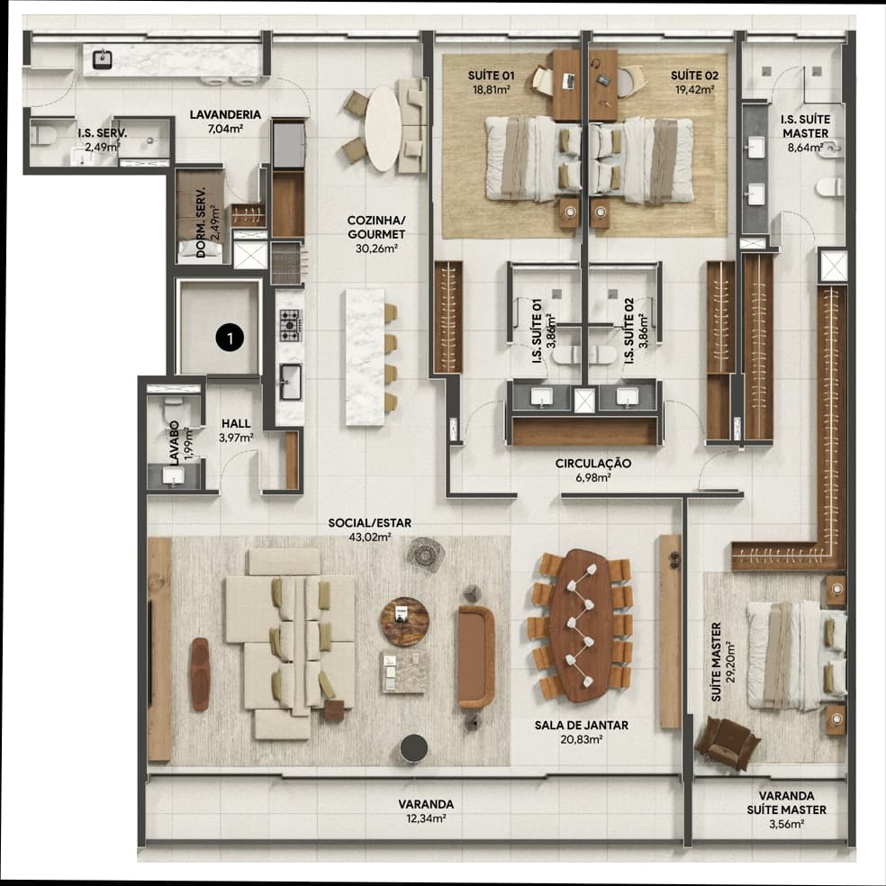 Planta da tipologia Apartamento Tipo II — 249 m²