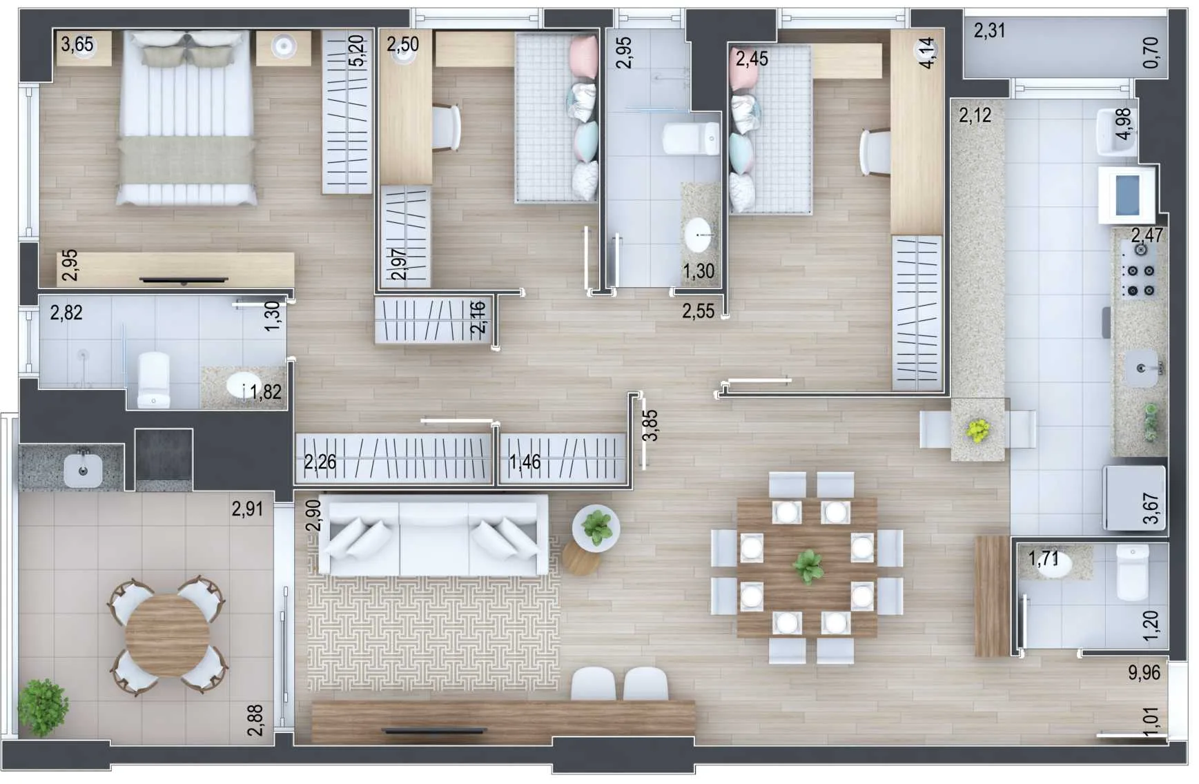 Planta da tipologia Apartamento 78,33 m²