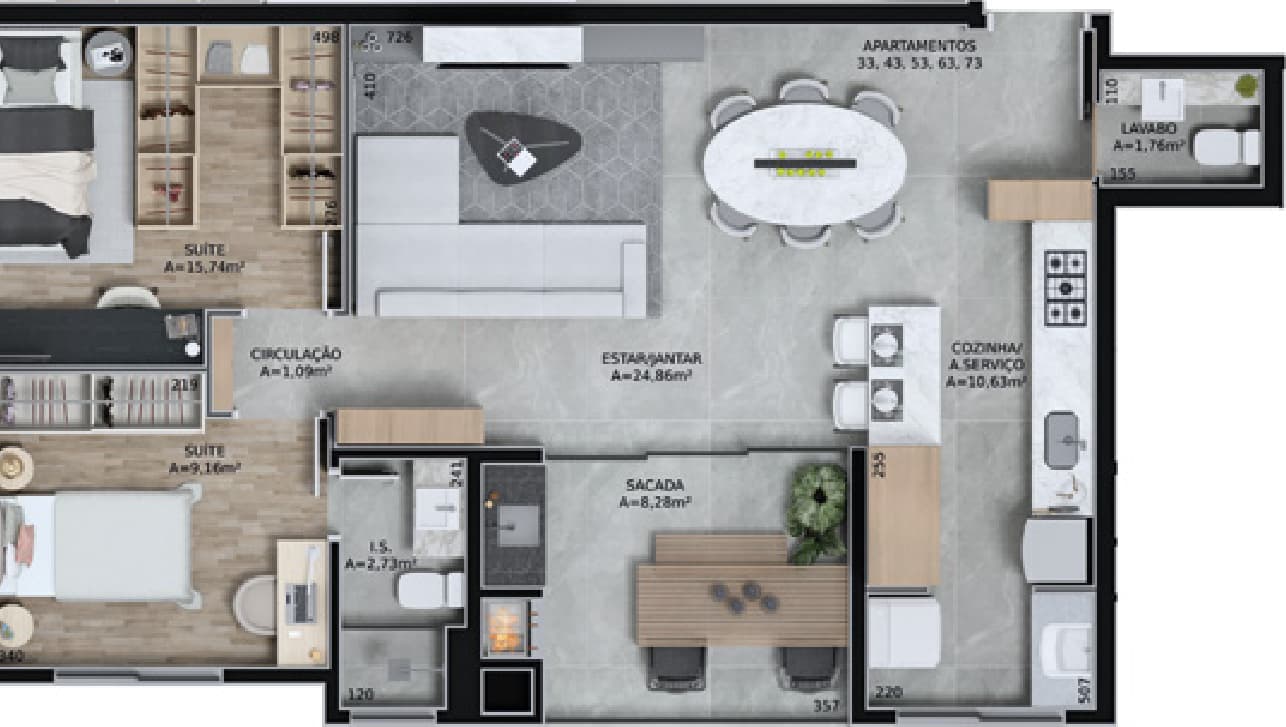 Planta da tipologia Apartamento 89,95 m²