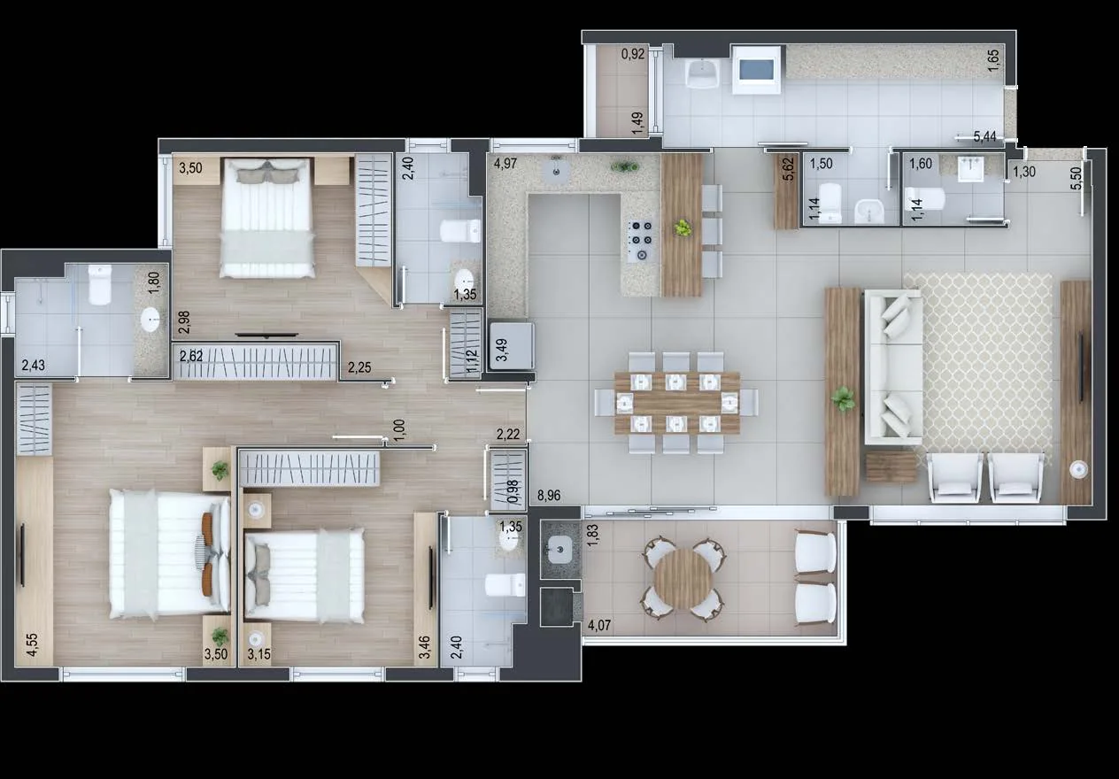 Planta da tipologia Apartamento 150,33 m²