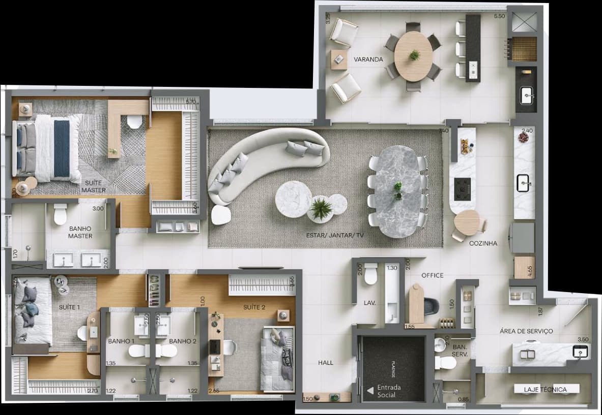 Planta da tipologia Apartamento Tipo Final 1 — 171m²
