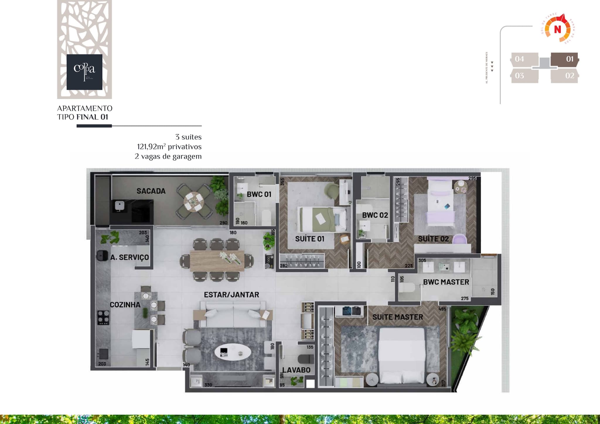 Planta da tipologia Apartamento 121,92 m² — Final 01
