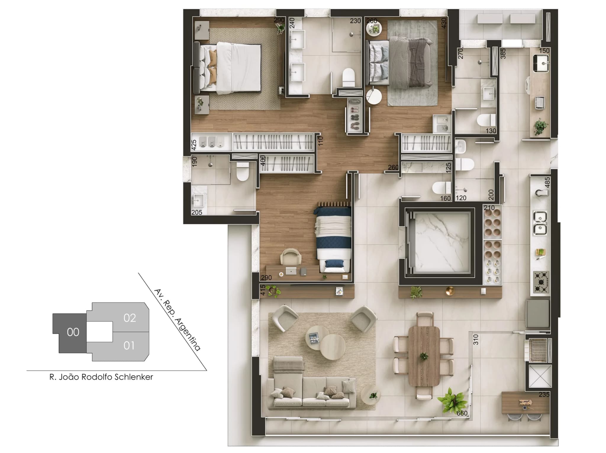 Planta da tipologia Tipo Final 00 — 141 m²
