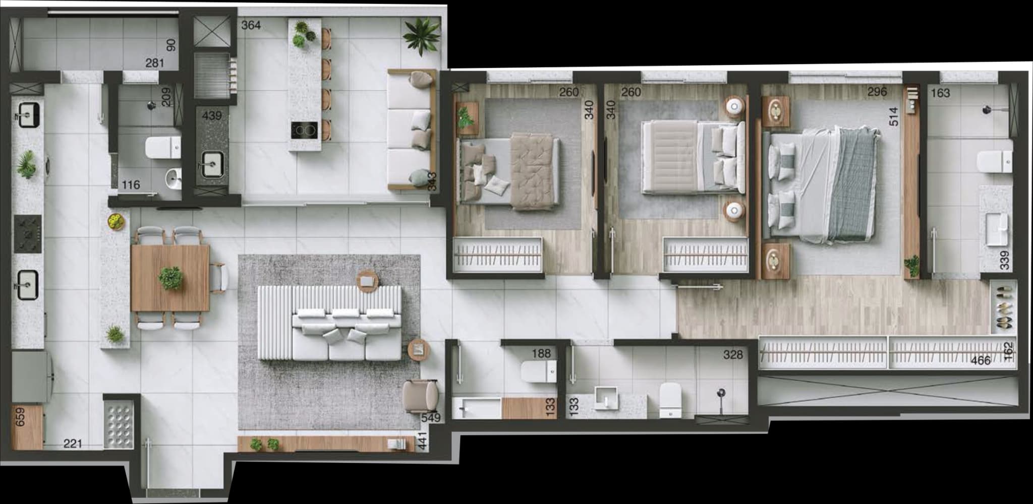 Planta da tipologia Apartamento Tipo Final 5 — 128m²
