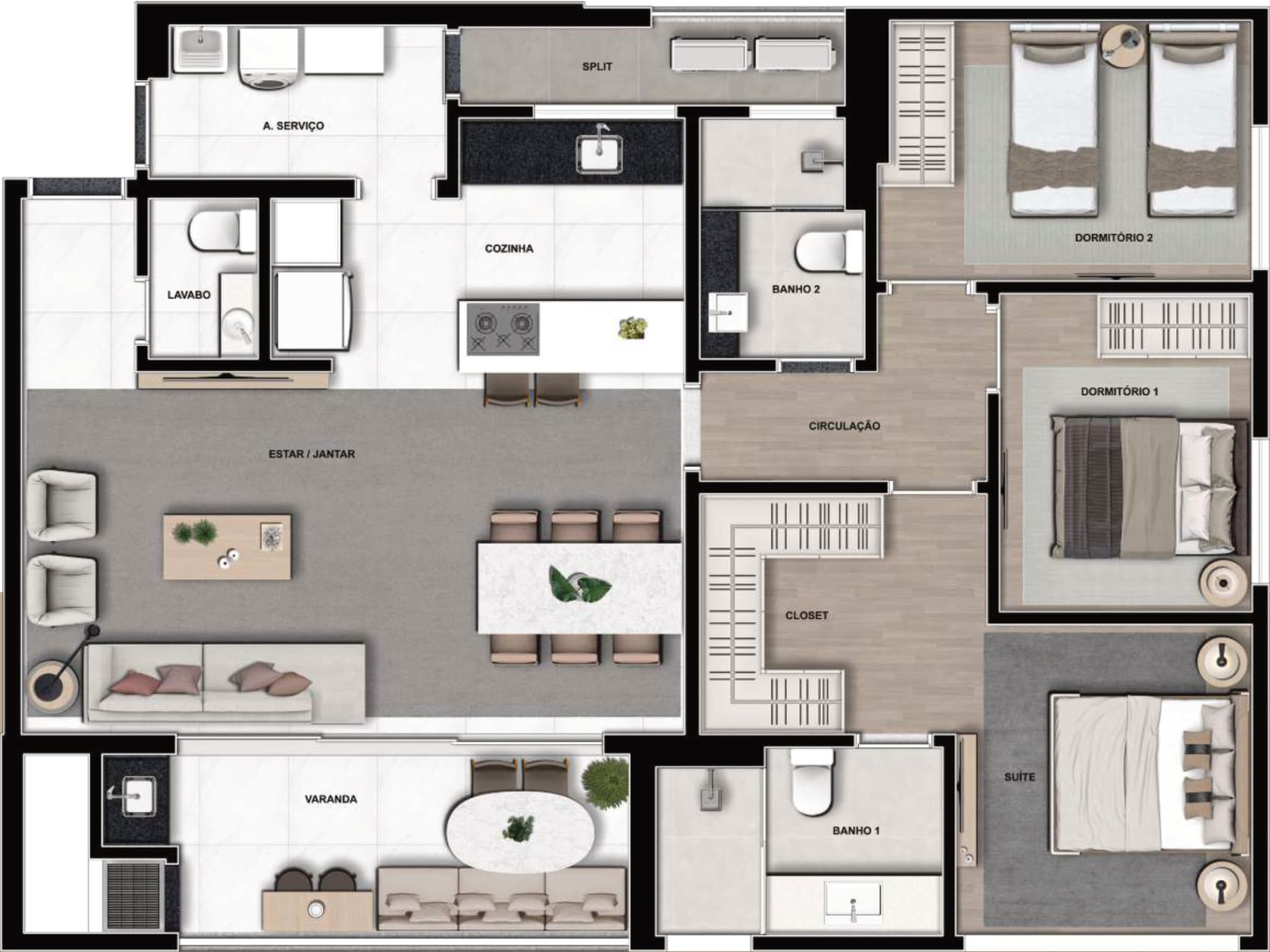 Planta da tipologia Apartamento Tipo — Opção 1 (120 m²)