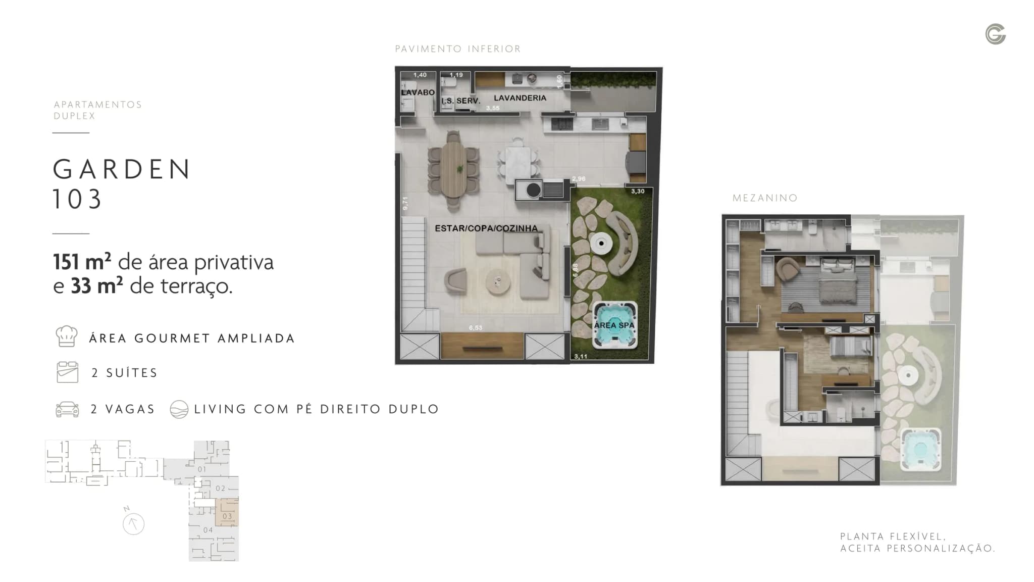 Planta da tipologia Garden Duplex 103