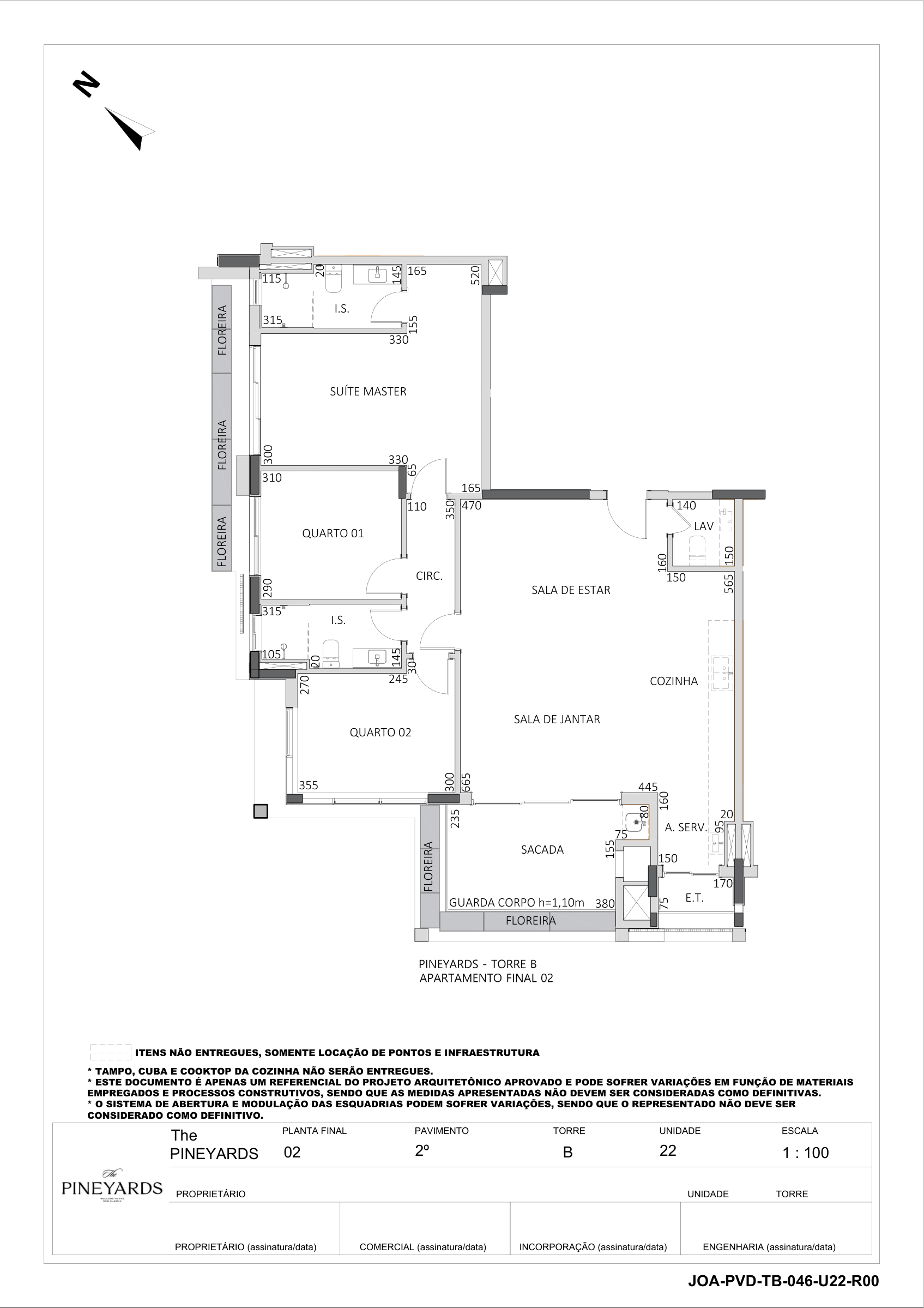 Planta da tipologia Apartamento 121,36 m² · Torre B