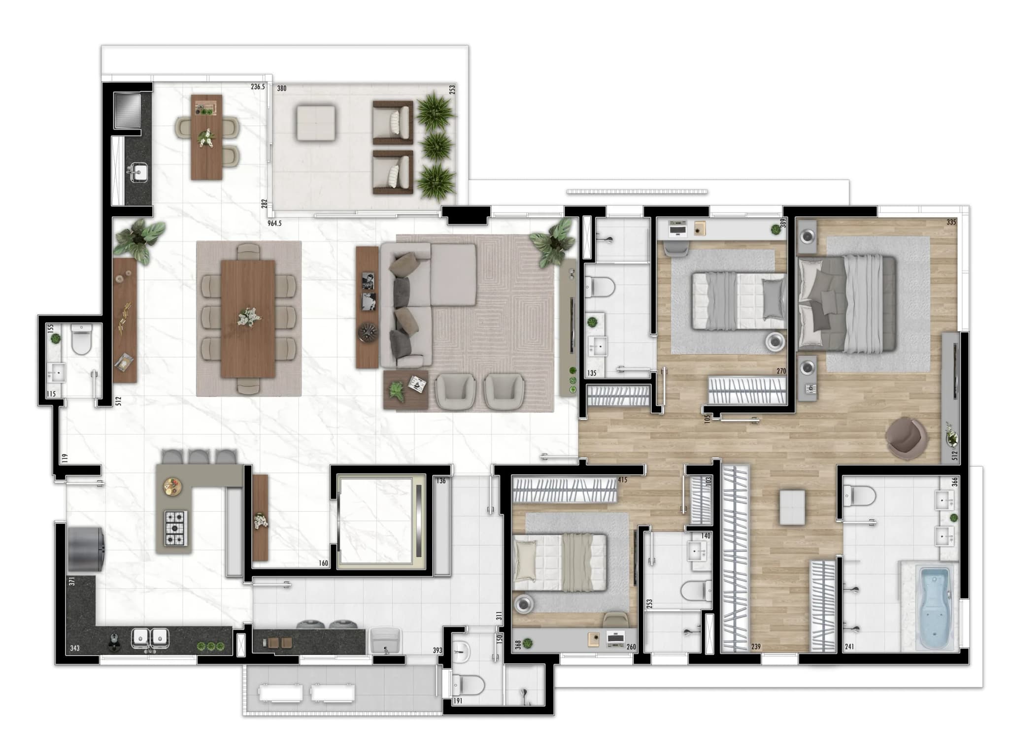 Planta da tipologia Apartamento Tipo — 3 Suítes
