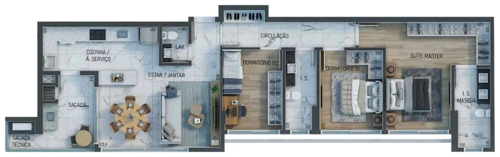 Planta da tipologia Tipo Final 02 — 102,83 m²