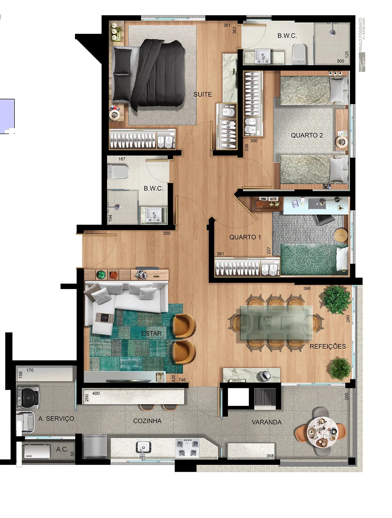 Planta da tipologia Apartamento 97,47 m²