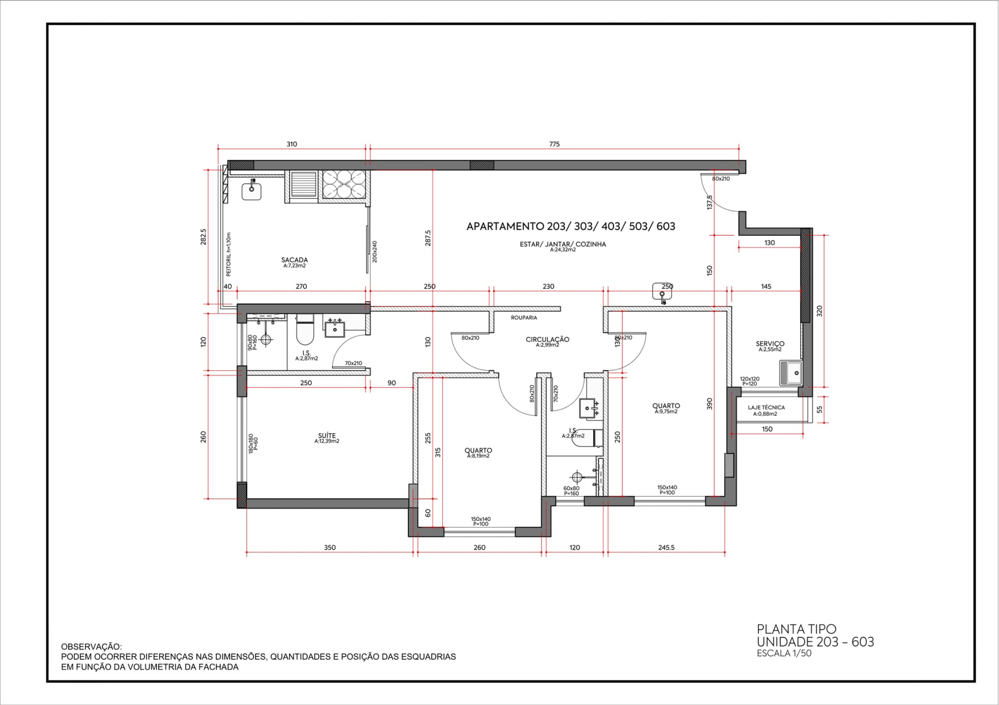 Planta da tipologia Apartamento 84,75 m² — Final 03
