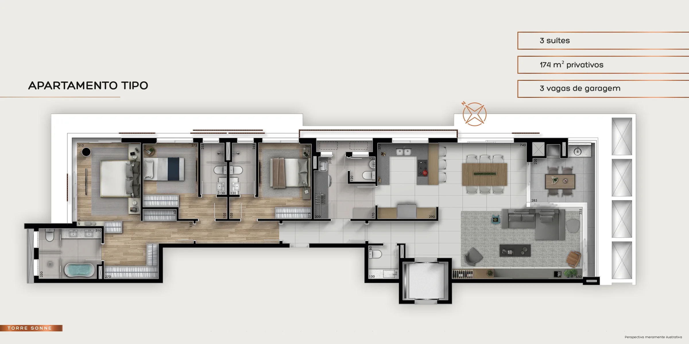 Planta da tipologia Sonne — Apartamento 174,44 m²