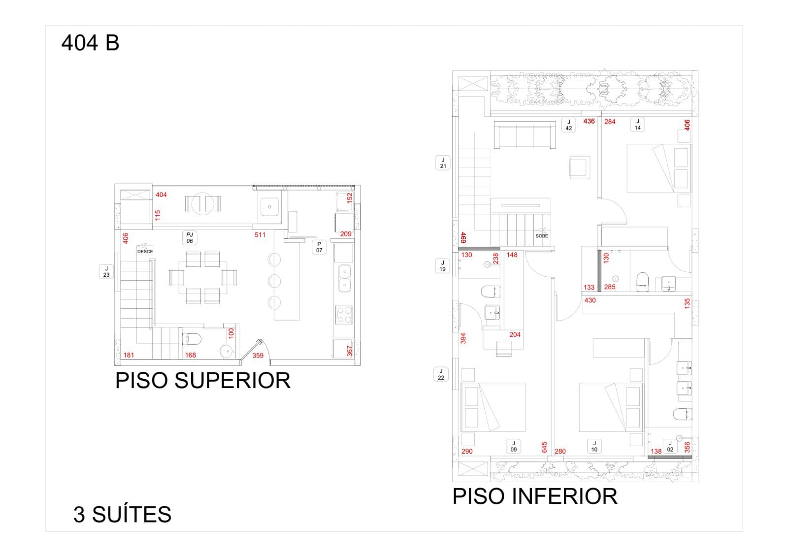 Planta da tipologia Duplex 138 m²