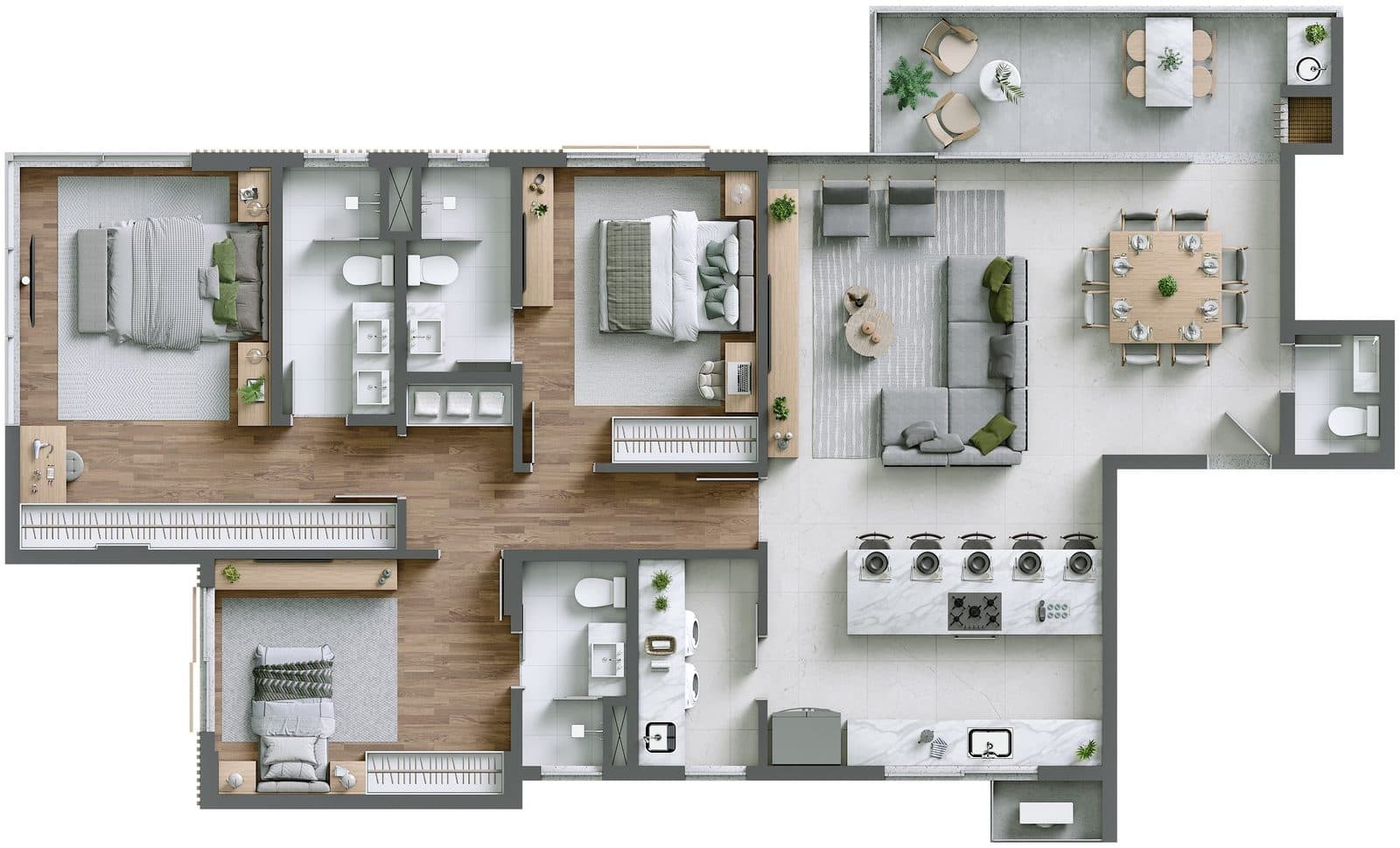 Planta da tipologia Apartamento 3 Suítes