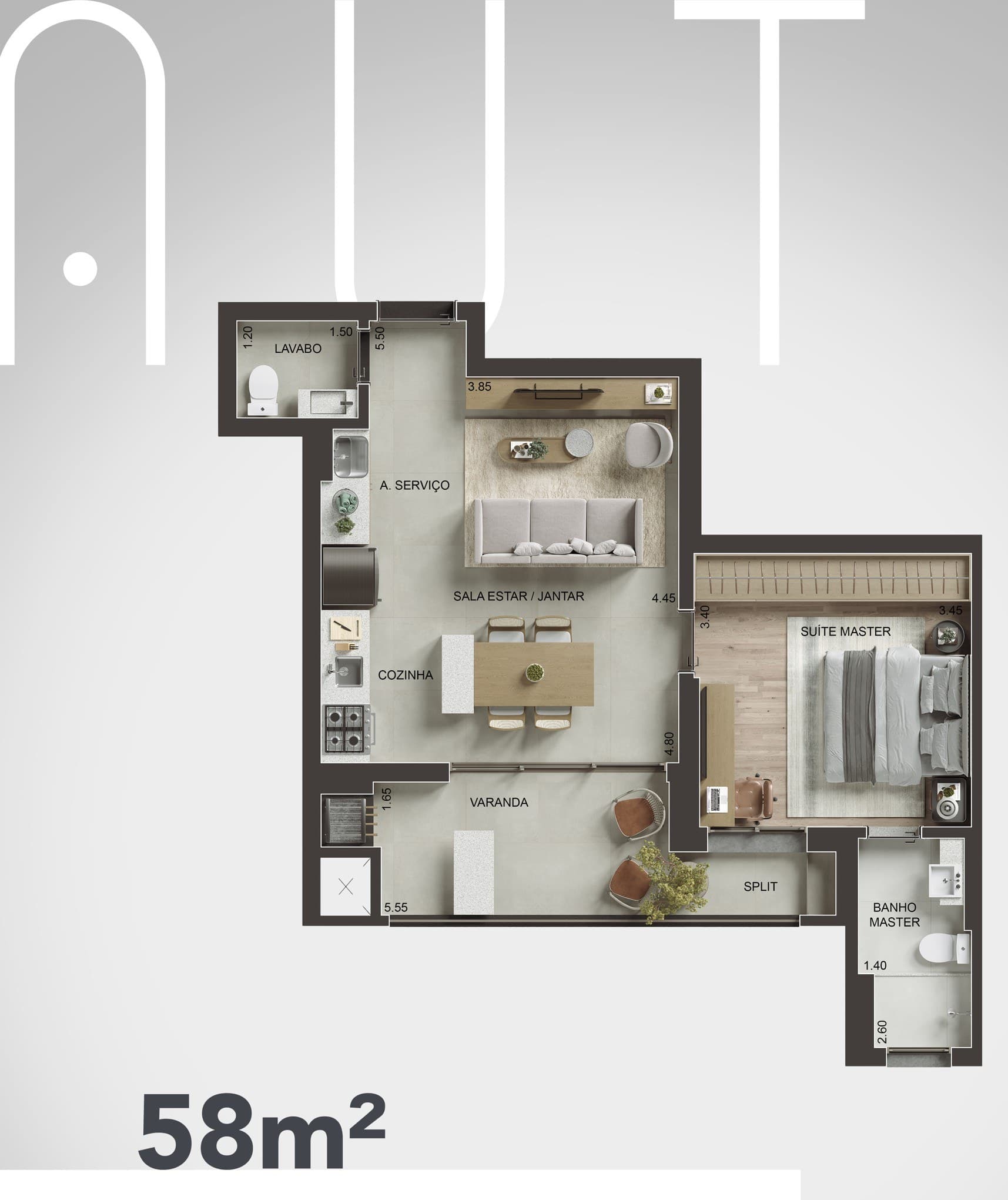 Planta da tipologia Final 06 e 07 — 58 m² (1 suíte)