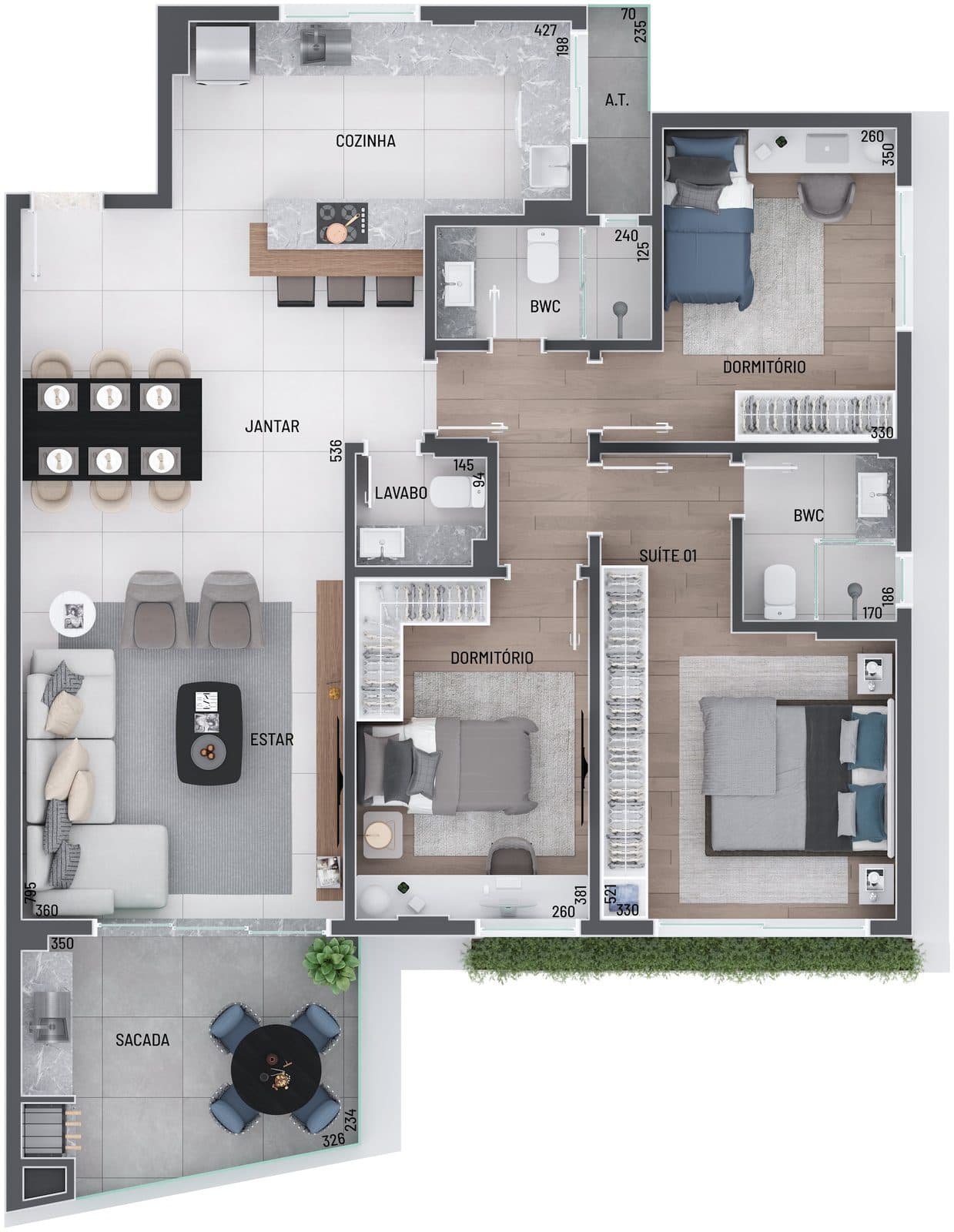 Planta da tipologia Apartamento Tipo Final 4 · 108 m²