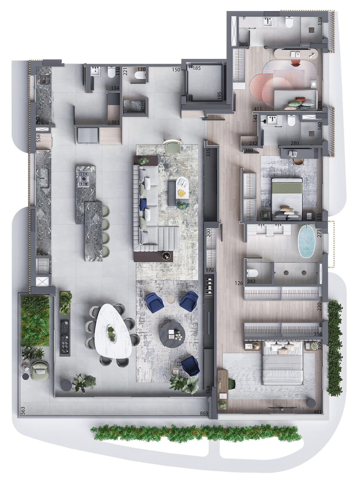 Planta da tipologia Apartamento 225 m²