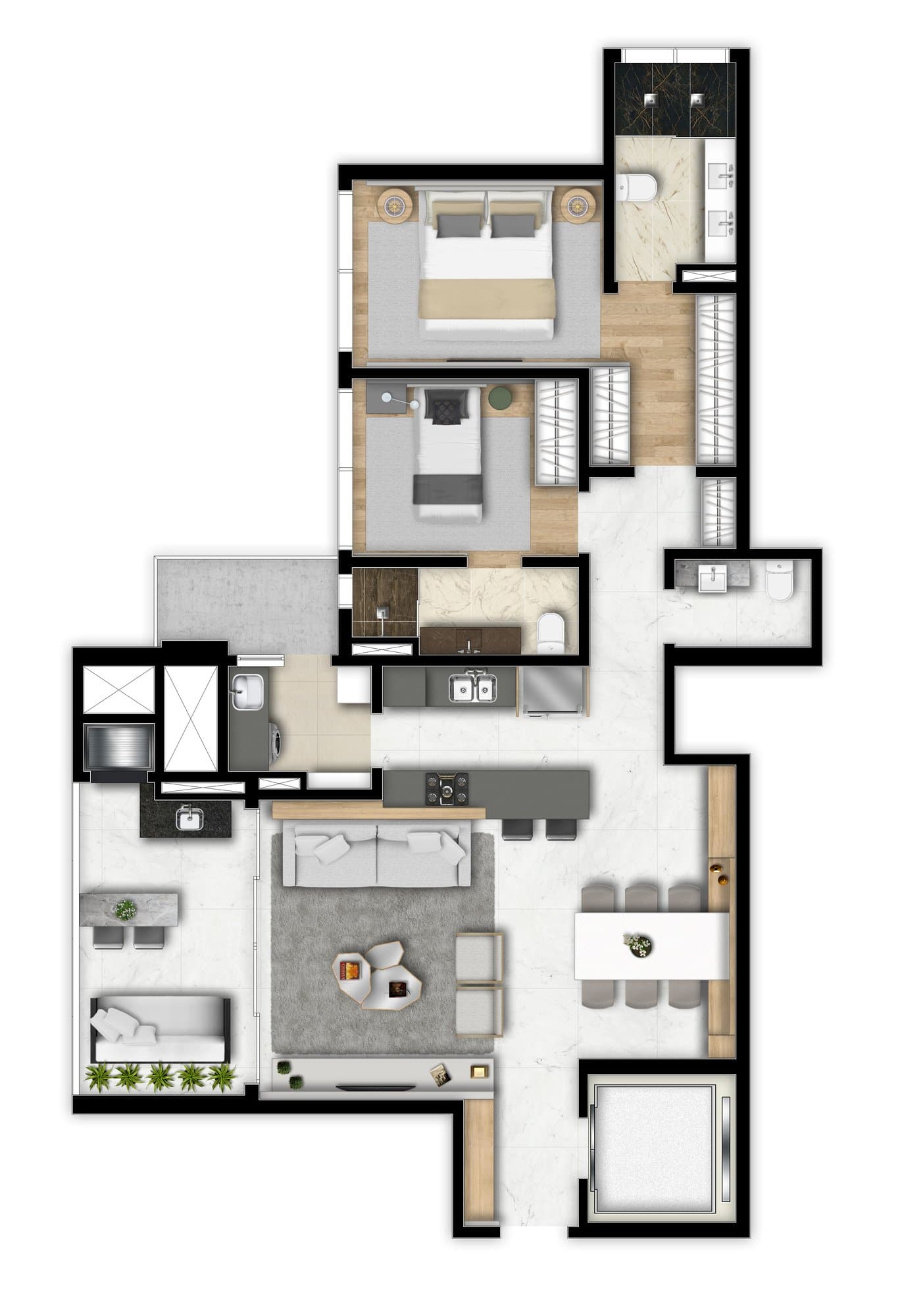 Planta da tipologia Apartamento 125 m²