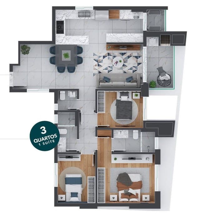 Planta da tipologia Apartamento 109 m²