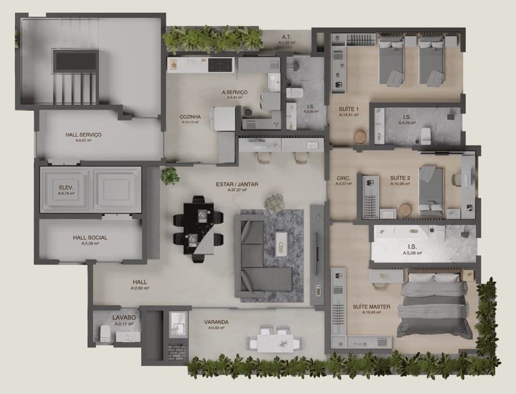 Planta da tipologia Apartamento 149 m²