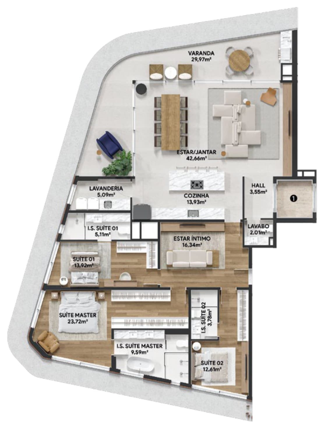 Planta da tipologia Apartamento Tipo 01 — 201 m²