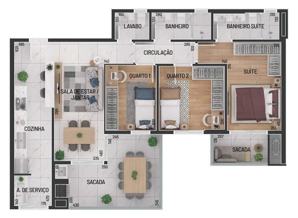 Planta da tipologia Apartamento 101,90 m2